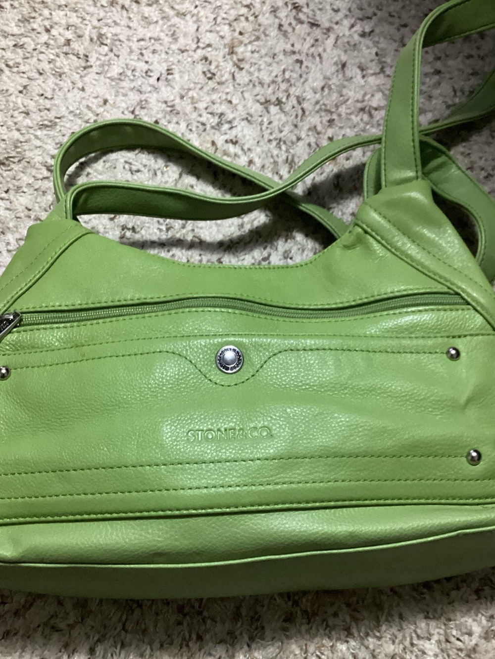 Stone & Co. Lime Green Leather Shoulder Bag 13 x 7.5